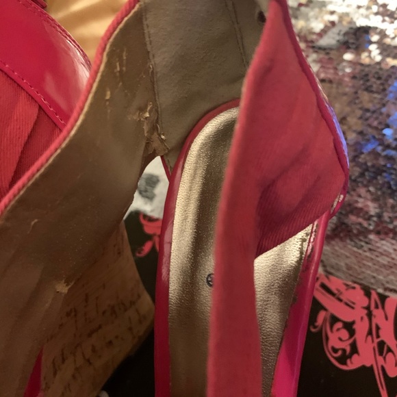 Pink Strappy Cork Platforms - Fuschia Twill - Picture 7 of 8